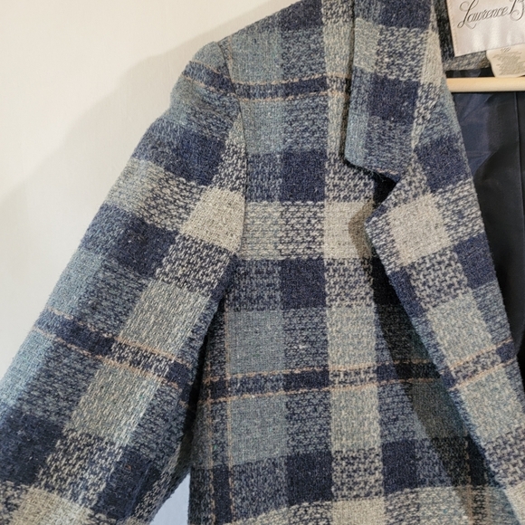 Lawrence Bruce Navy Gray Plaid Wool Blend Blazer 12P Single Breasted Minimalist - Picture 5 of 11